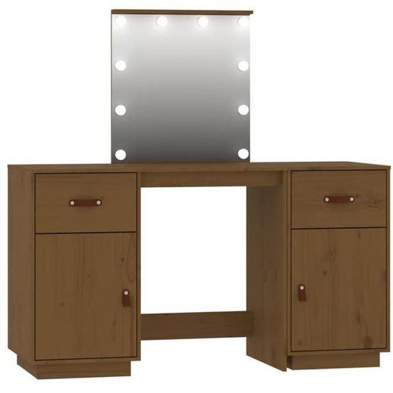 Ensemble de coiffeuse avec led 135 x 50 x 135 cm bois de pin solide marron miel