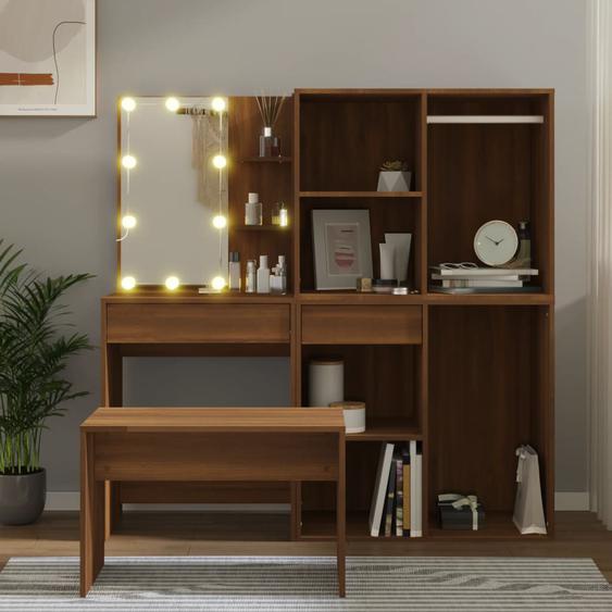 Ensemble de coiffeuse avec LED Chêne marron Bois dingénierie