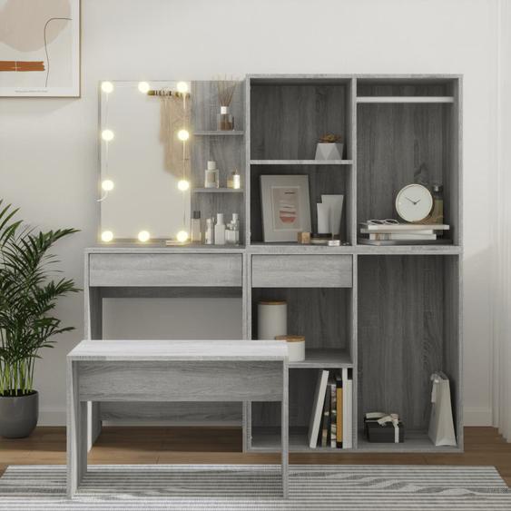 Ensemble de coiffeuse avec LED Sonoma gris Bois dingénierie
