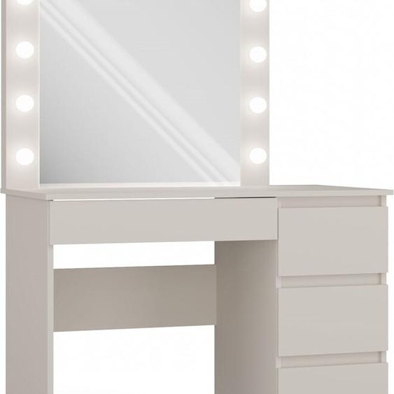 Ensemble de coiffeuse avec miroir, éclairage LED : quatre tiroirs, couleur : cachemire, tiroirs sur le côté droit