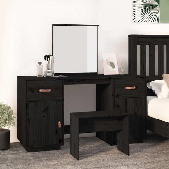 Ensemble de coiffeuse avec miroir Pin massif noir
