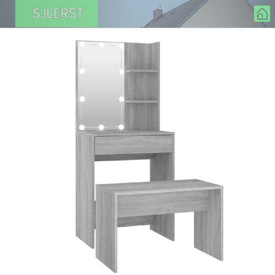 Ensemble de coiffeuse - SJLERST - Avec LED - Sonoma gris - Bois dingénierie
