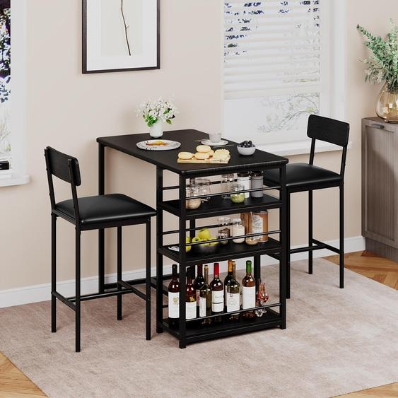 Ensemble de coin repas - 3 pièces, gain de place, comprenant une table et 2 chaises rembourrées - Marron
