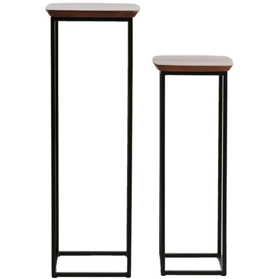 Ensemble de colonnes Light & Living QUENZA en bois dacacia avec métal noir – 30x30x80 + 35x35x100 cm