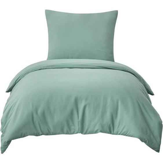 Ensemble de couette 155x220 cm, 2 pièces, couleur vert sauge, en microfibre, avec fermeture à glissière et taie doreiller 80x80 cm