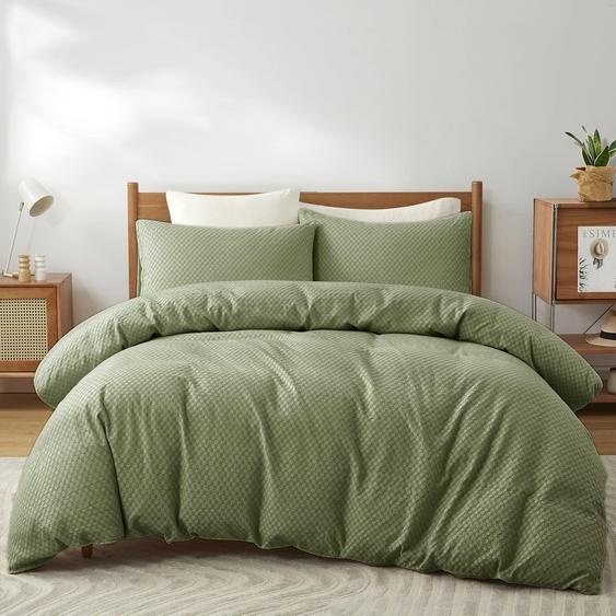 Ensemble de couette plissé élégant, couleur olive