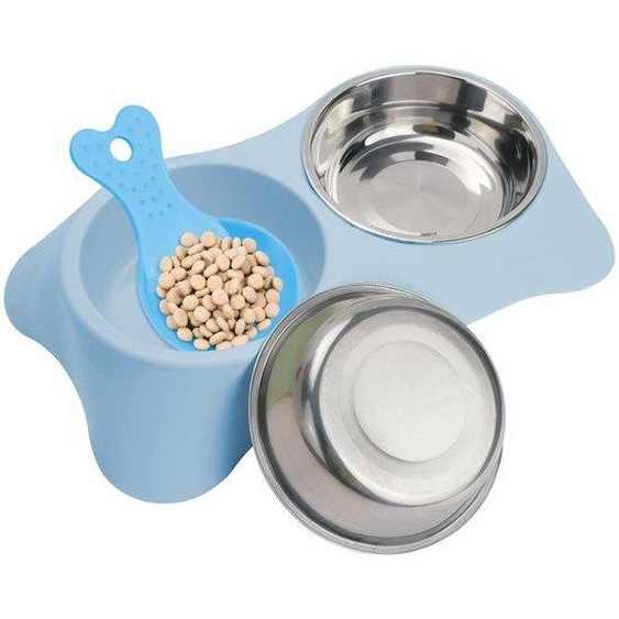 Ensemble de deux gamelles en acier inoxydable Benzoa® Duplex – Deux gamelles pour chiens et chats, 2 récipients en PP de 400 ml, base antidérapante, 34 x 20 x 6,5 cm, diamètre 13 cm