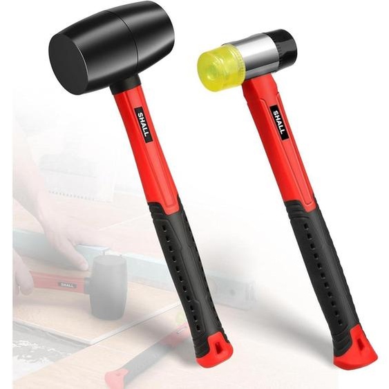 Ensemble de deux maillets en caoutchouc, comprenant un maillet de 450g et un maillet double face de 40 mm, avec manche en fibre de verre