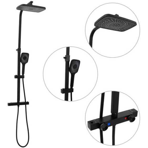 Ensemble de douche à deux tête et mitigeur et tuyau laiton noir