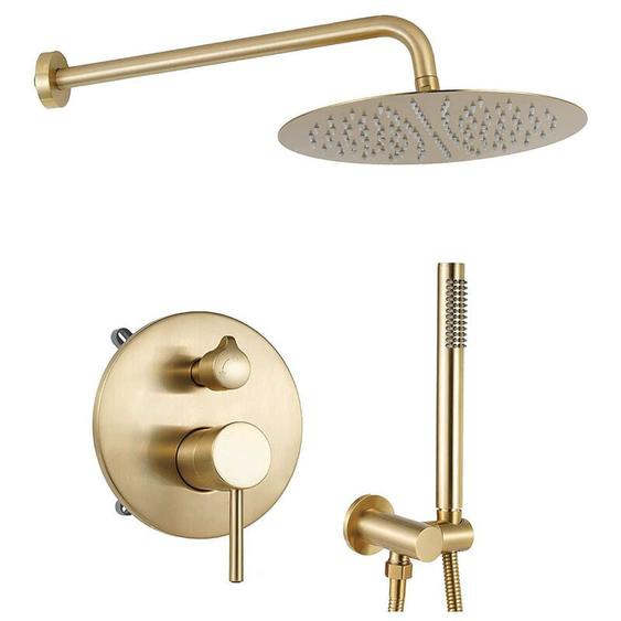 Esip - Ensemble de douche encastrable doré brossé, 10 Kit de Douche à Encastrer avec Douchette à Mains, Systèmes de douche, Mitigeur de Douche Salle