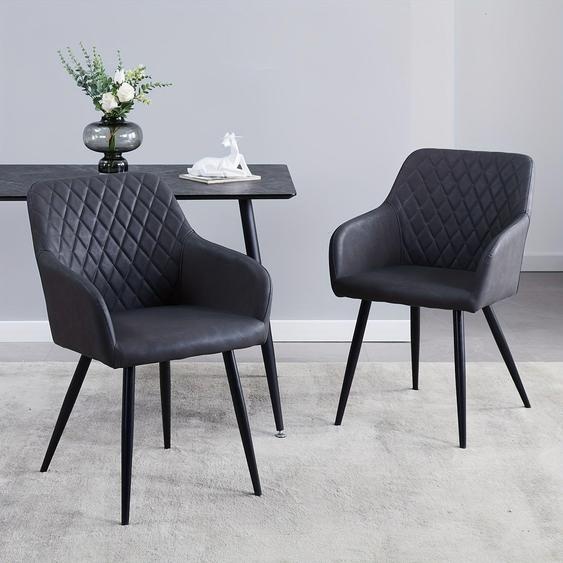 Ensemble de fauteuils de salon - Fauteuil - Chaise de salle à manger - Chaise de bureau - Similicuir gris foncé - Pieds en métal