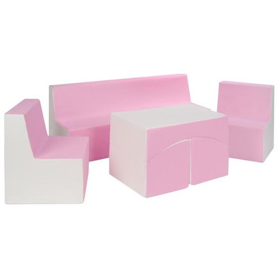Ensemble de fauteuils enfant - Éco-cuir - Blanc et rose pastel - 2 fauteuils + canapé + pouf