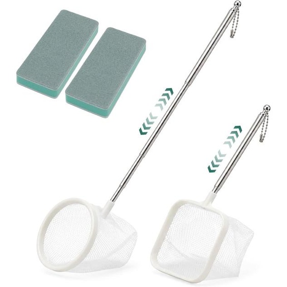 Ensemble de filets pour aquarium, 2 pièces, avec manche télescopique de 5,3 à 40,1 cm, pour les étangs