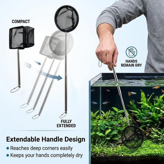 Ensemble de filtres pour aquarium, 2 pièces, télescopiques, en acier inoxydable, à mailles fines, de grande taille, ronds et carrés, de couleur noire