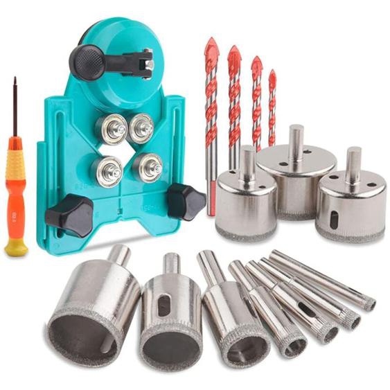 Ensemble de forets diamantés, kit de scie cloche avec 10 pièces de scie cloche 6-50 mm, localisateur de trou de forage, 4 pièces de perceuse à verre