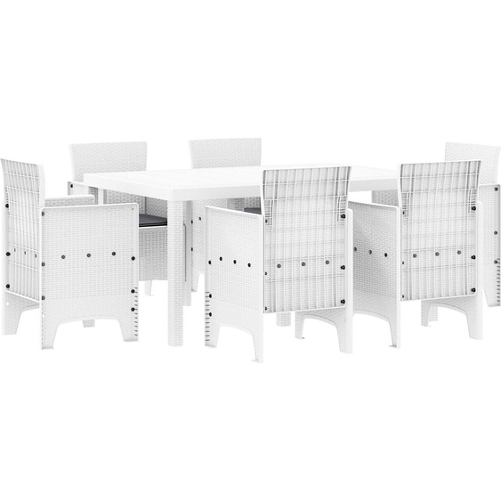 ensemble de jardin 7 pièces avec coussins Blanc Poly-Rattan, tables de jardin DesignMobilier Nouveau