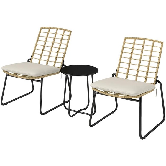Ensemble de jardin composé de 3 pièces : 2 fauteuils en rotin et une table | Couleur : marron, noir | Dimensions : 67x56x78 cm