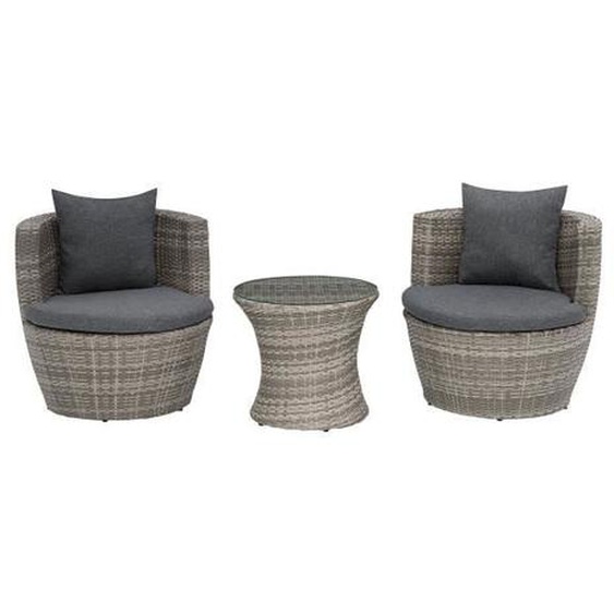 Ensemble de jardin en rotin gris CAPRI - BELIANI - Table et 2 fauteuils confortables - Extérieur