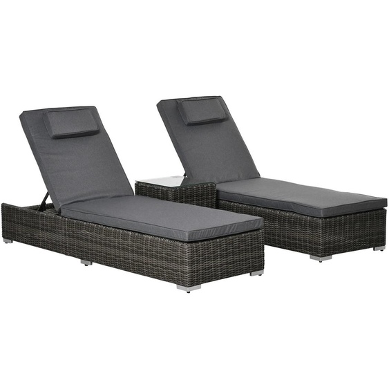 Ensemble de jardin – Ensemble de salon de jardin – Transats – Dossiers réglables – Rotin synthétique résistant aux intempéries – Gris
