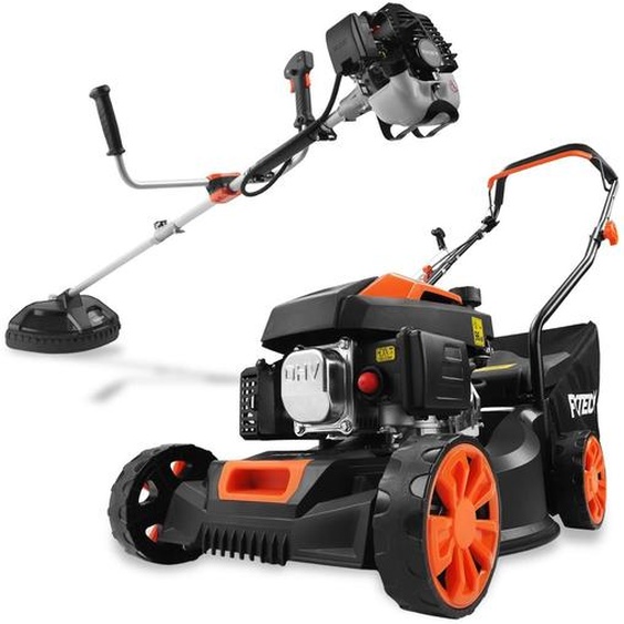 Ensemble de jardin FUXTEC comprenant la tondeuse à gazon à essence FX-RM4180 et le coupe-herbe FX-MS125