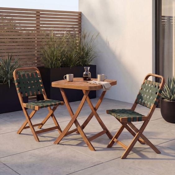 Ensemble de jardin HWC-P70, ensemble de sièges Ensemble de balcon 2 chaises Table, tressage en corde Bois dacacia pliable ~ naturel, vert