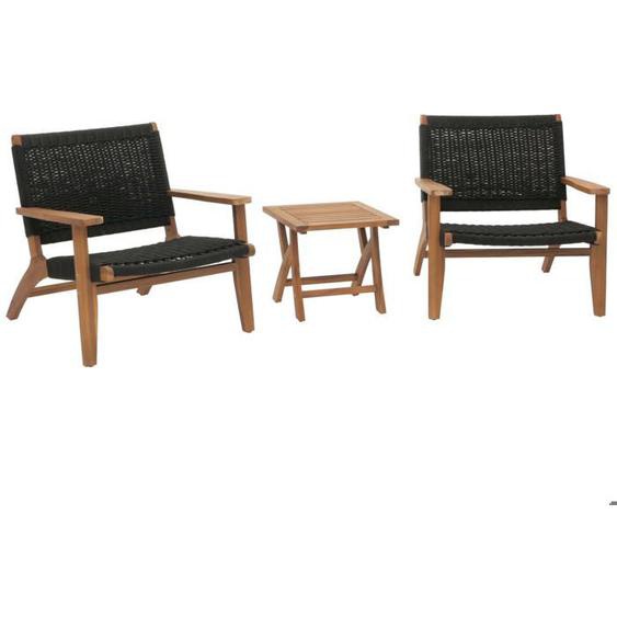 Ensemble de jardin lounge HWC-N49 corde tressée bois acacia noir