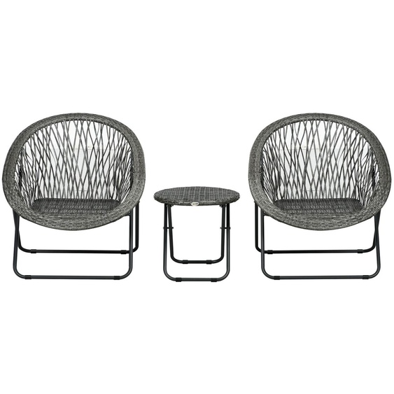 Ensemble de jardin pliable avec table basse et 2 chaises, acier gris