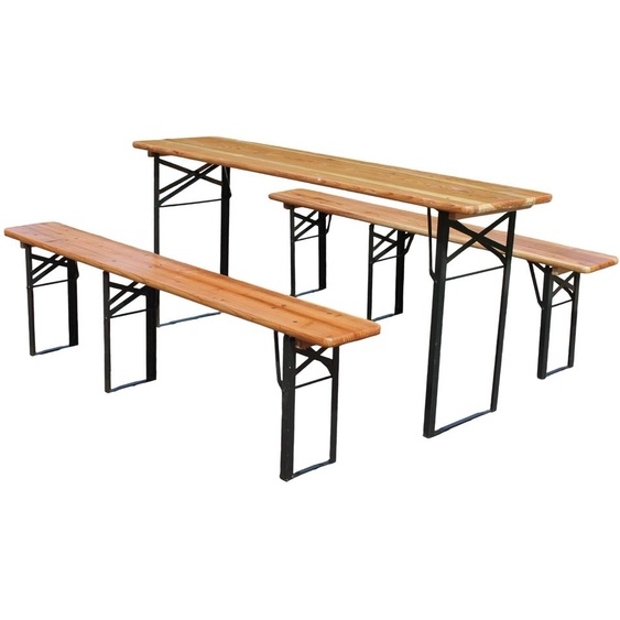 Ensemble de jardin Sweiko, pliable, 3 pièces, 175 cm, 1 table + 2 bancs, pin massif, résistant aux intempéries, peu encombrant
