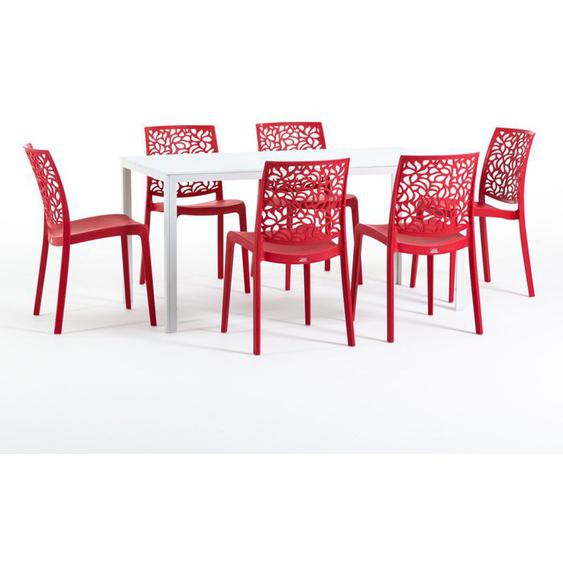 Ensemble de jardin - Thomas - 6 chaises Anna - Fer - Résine - Blanc/Rouge