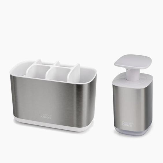 Ensemble de lavabo - Joseph Joseph - 70551 - Acier inoxydable - Distributeur de savon - Porte-brosses à dents