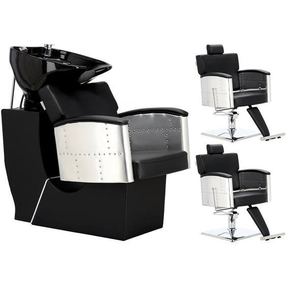Ensemble de lave-coiffure Zoe + 2 x chaise de coiffure avec repose-pieds pivotantes hydrauliques pour salon de coiffure