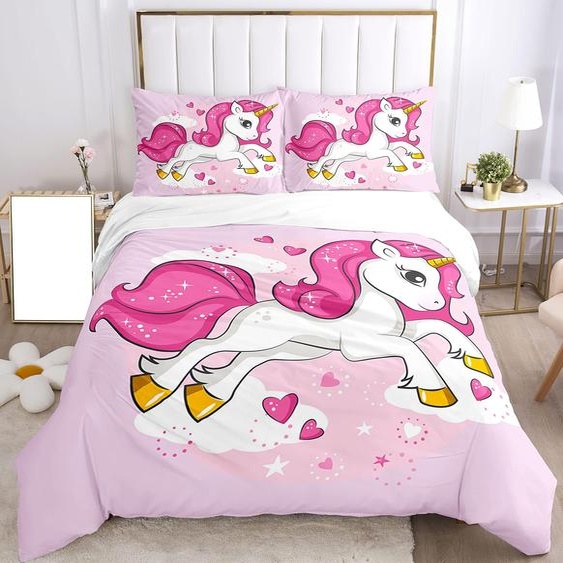 Ensemble de literie licorne avec impression 3D et 2 taies doreiller