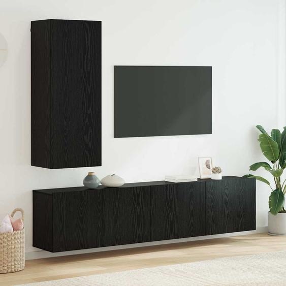 Unité murale de TV 5 pcs Chêne noir Bois dingénierie