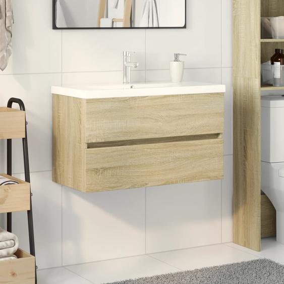 Ensemble de meubles de bain 2pcs céramique et bois dingénierie