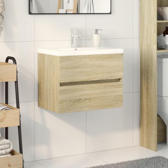 Ensemble de meubles de bain 2pcs céramique et bois dingénierie