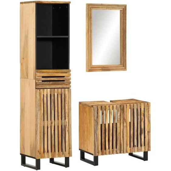 Ensemble de meubles de bain 3 pcs bois massif de manguier brut