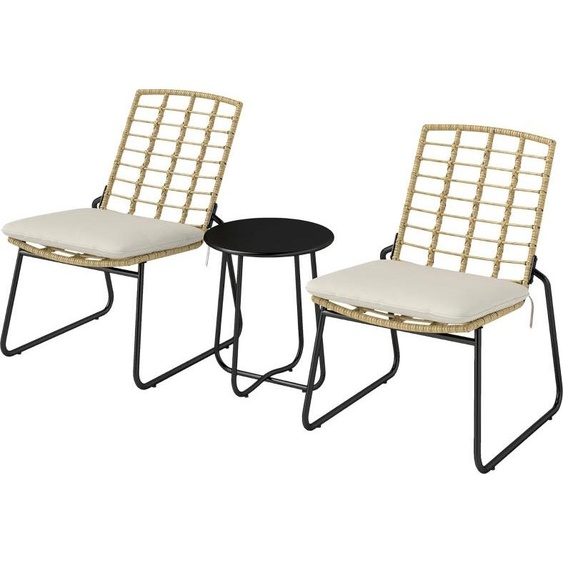 Ensemble de meubles de jardin en rotin Fortuna Lai, ensemble de meubles de balcon pour 2 personnes, ensemble de salon dextérieur 3 pièces avec 2 chaises empilables, coussins de table résistants aux intempéries, salon de jardin pour terrasse ou balcon,