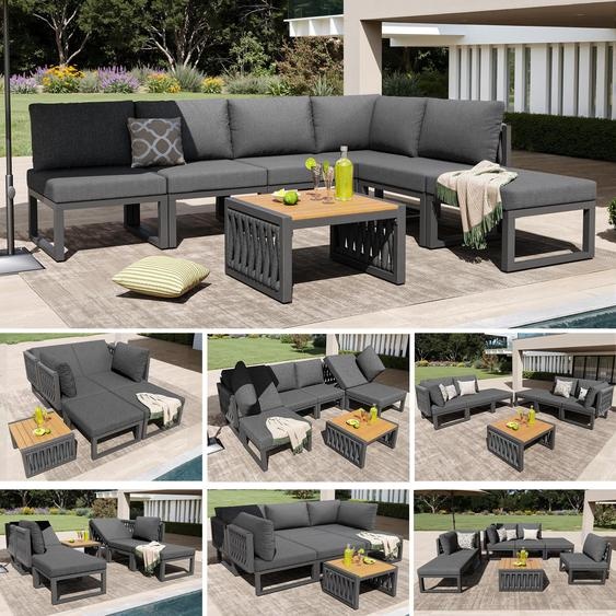 Ensemble de meubles de jardin Sweiko, fauteuils lounge pour 6 personnes, double chaise longue, dossier réglable, coussins inclus, pour lextérieur, gris