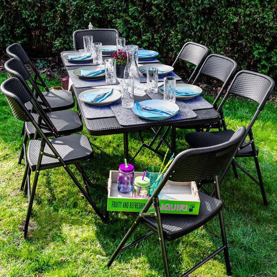 Ensemble de meubles de jardin Table de 180cm 8 chaises Pliable Aspect Rotin Noir