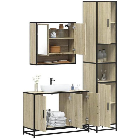 Ensemble de meubles de salle de bain 3 pcs chêne sonoma