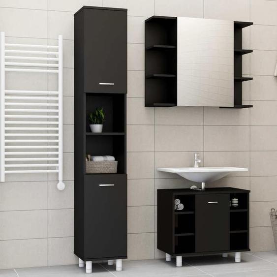 Ensemble de meubles de salle de bain 3 pcs-Set de meuble de rangement Noir Bois ingénierie