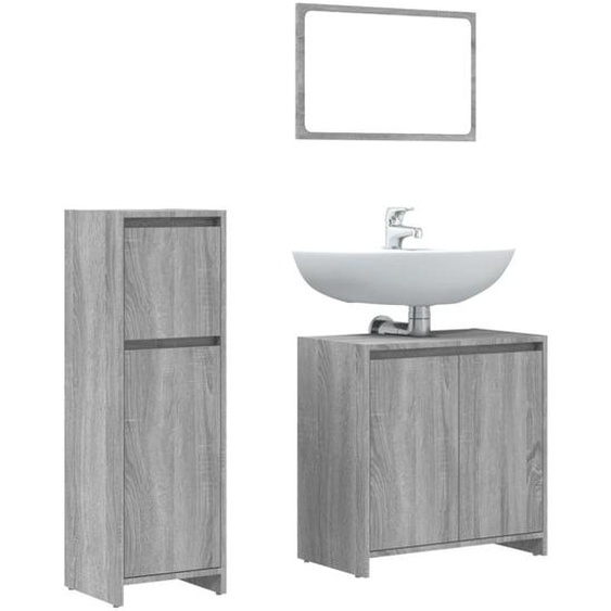 Ensemble de meubles de salle de bain 3 pcs Sonoma gris