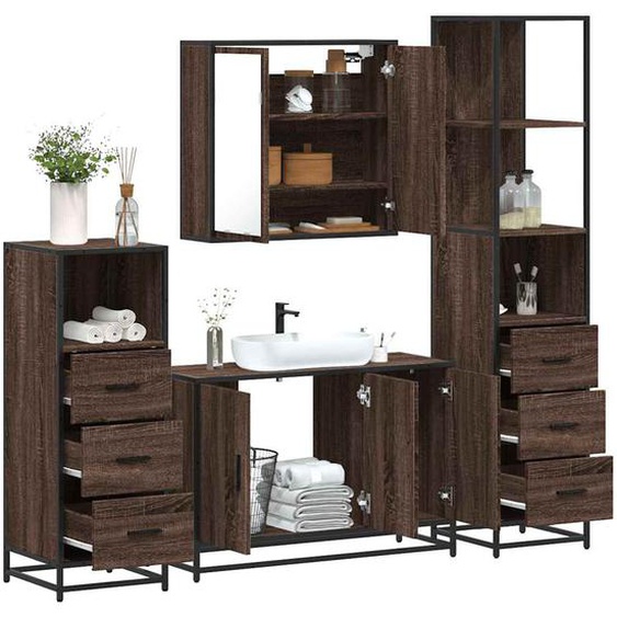 Ensemble de meubles de salle de bain 4 pcs chêne marron