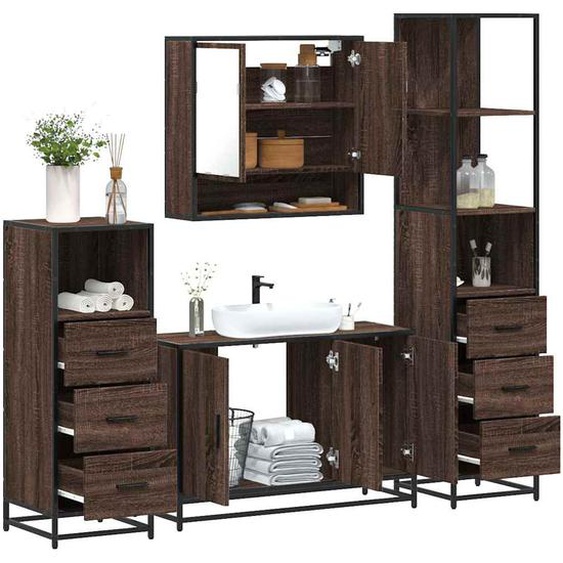 Ensemble de meubles de salle de bain 4 pcs chêne marron