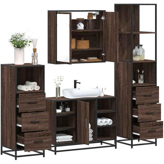 Ensemble de meubles de salle de bain 4 pcs chêne marron