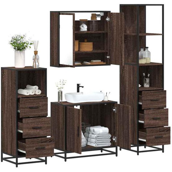 Ensemble de meubles de salle de bain 4 pcs chêne marron
