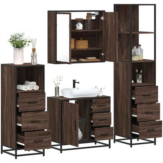 Ensemble de meubles de salle de bain 4 pcs chêne marron