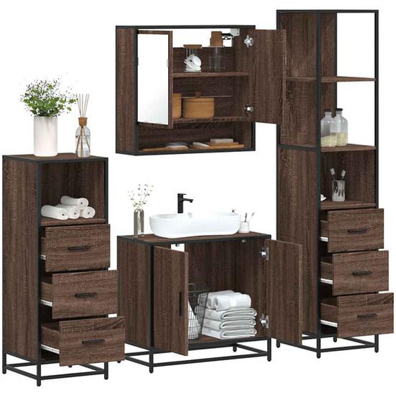 Ensemble de meubles de salle de bain 4 pcs chêne marron