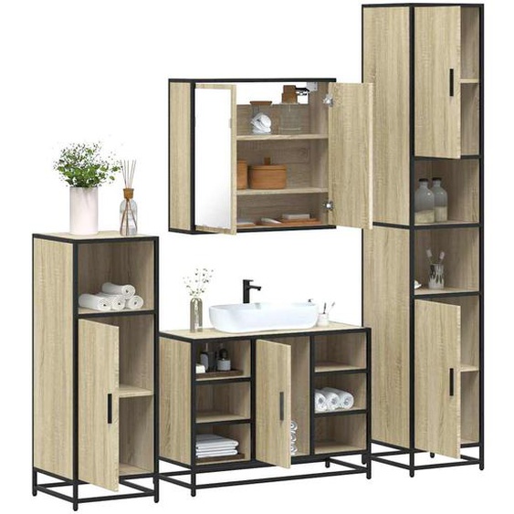 Ensemble de meubles de salle de bain 4 pcs chêne sonoma