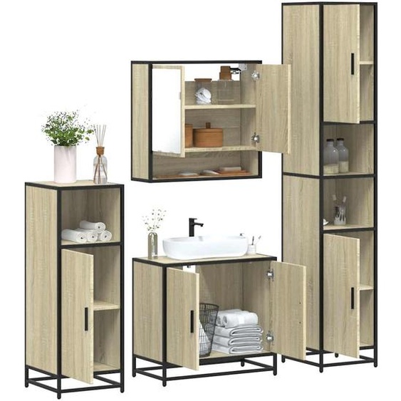 Ensemble de meubles de salle de bain 4 pcs chêne sonoma